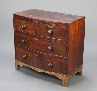 A 19th Century mahogany bow front chest of 2 short and 2 long drawers, raised on bracket feet 82cm h x 87cm w x 46cm d 