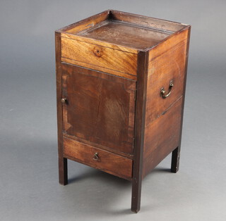 A 19th Century mahogany tray top commode with 2 brass handles to the side, cupboard above drawer, raised on square supports 67cm h x 38cm w x 38cm d 