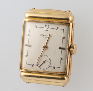 A gentleman's 18ct yellow gold Patek Philippe wristwatch with seconds at 6 o'clock, contained in a rectangular stepped case, stamped 635678, the movement stamped 837015, 34mm x 23mm, gross weight 36.1 grams 