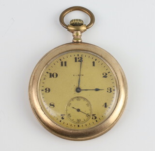 An Edwardian gilt mechanical pocket watch, the seconds at 6 o'clock, the dial inscribed Albion, contained in a 45mm case