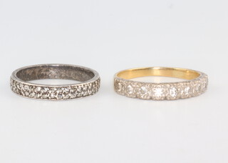 A yellow metal 9 stone half eternity ring, 3 grams, size Q together with a marcasite ring 