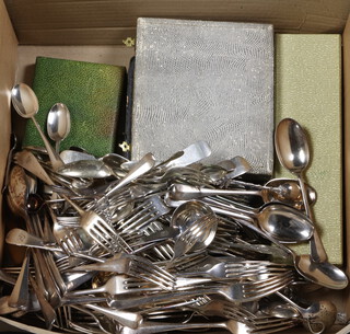 A quantity of silver plated cutlery including rat tail and cased sets