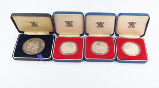 Three 1977 silver commemorative medallions together with a ditto 300 Years of the Royal Greenwich Observatory cased 183 grams  