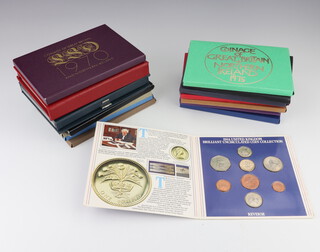 Sixteen Coinage of Great Britain uncirculated coin sets 1970-1986 and 3 proof sets 1982, 1983, 1985  