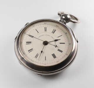 A Victorian silver cased keywind chronograph pocket watch, the movement numbered 10285, contained in a 57mm case Birmingham 1892