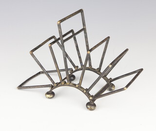 A Dr Christopher Dresser style silver plated arched 7 bar folding toast rack 11753, maker Hukin & Heath 14cm