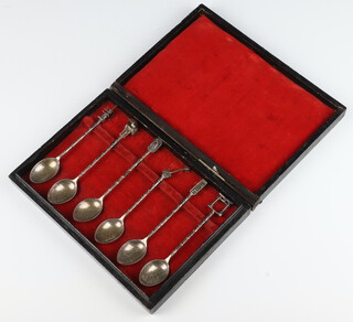 Six Japanese silver teaspoons with bamboo stems and fancy handles 62 grams