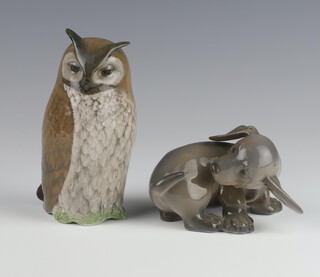 A Royal Copenhagen figure of an owl 14cm 2999, ditto of a puppy 8cm 1407 