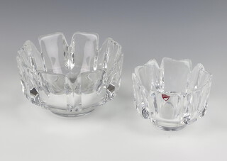 An Orrefors octagonal deep glass bowls 19cm, a ditto 12cm 