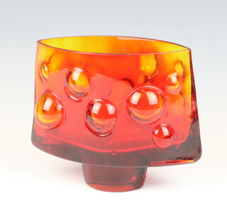 An orange Studio glass dimpled ovoid vase 15cm 