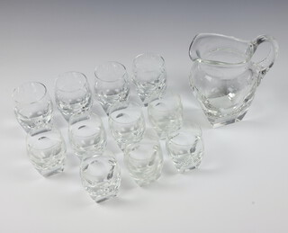 A Moser water jug, 4 large tumblers, and 7 small tumbler glasses