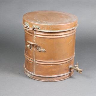 A 19th Century cylindrical copper twin handled urn with brass spicket 51cm h x 49cm diam. 