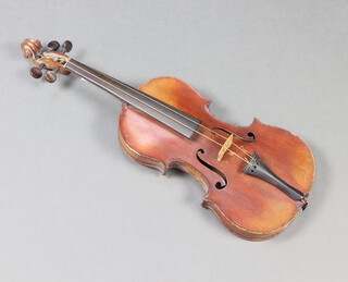 A facsimile Stradivarius violin with 34cm one piece back, label reads "Antonius Stradivarius Cremonensis Faciebat anno 1775 ??" 