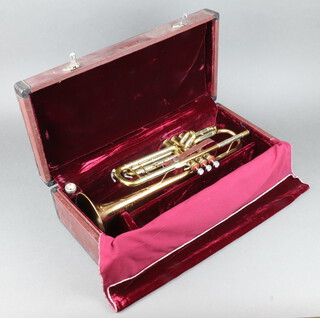 A Parrot brass trumpet compete with mouthpiece, cased 