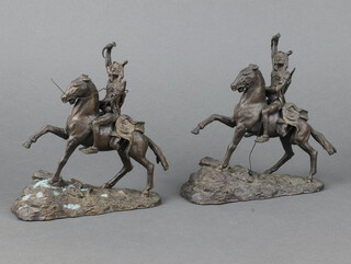 After Remington, a pair of bronze figures native Indian American warriors on horse, "Scalp", the official issue by Frederic Remington Art Museum 1988 for Franklin Mint 17cm x 16cm x 8cm 