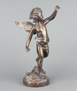 20th Century bronze figure of a standing cherub on a circular base 35cm h x 12cm diam. 