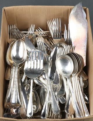 A quantity of ribbon and bow silver plated cutlery 