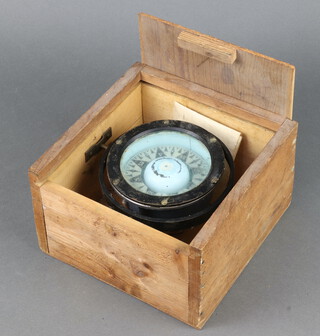 A Norwegian ships compass with binacle contained in a pine box together with compass certificate dated 5/1/1944 