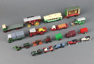 A scratch built motor coach fairground organ flatbed lorry and 18 other vehicles and trailers 