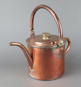 A 19th Century cylindrical copper watering can with swing handle and brass finial 20cm x 22cm 