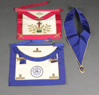 A Masonic Ancient and Accepted Rite Rose Croix 18th degree apron together with a Provincial Grand Officer's undress apron, collar and collar jewel, a Valencia Assistant Grand Director of Ceremonies 
