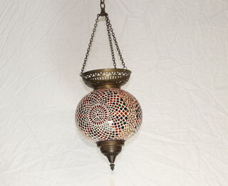 A gilt metal and glass mosque style lantern 37cm x 30cm 