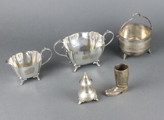 A silver plated swing handled bowl and minor plated wares