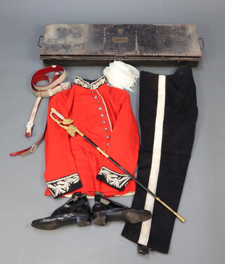 M Macmillan, the Victorian Lord Lieutenant's Uniform of W Keswick comprising  tunic with silver bullion, pair of overall trousers, sword belt, pair of George boots, coccade plume and sword with etched blade