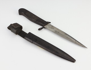 A German trench fighting dagger with 15cm blade and metal scabbard 
