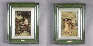A pair of crystoleums "No Thoroughfare" and "Summer Shower" framed 26cm x 16cm 