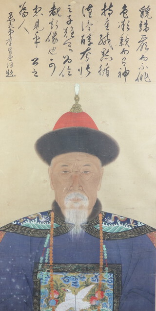 Early 20th Century Chinese ancestor portrait of a gentleman with script 114cm x 60cm 