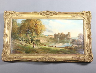 J M Ince (1806-1859) oil on canvas indistinctly signed, Scottish loch scene with figures and sailing boats 24cm x 50cm 