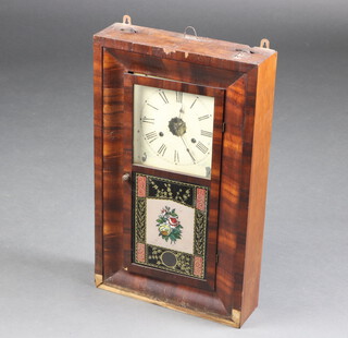 Jerome, an American striking wall clock with 22cm square painted dial, Roman numerals, contained in a mahogany case with glass panelled door, complete with pendulum, key and weight  65cm h x 39cm w x 10cm d 