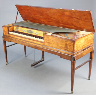 Muzio Clementi & Co, a George III 1805 square piano, contained in an inlaid mahogany case with satinwood painted backboard marked New Patent Muzio Clemenzi and Co, Cheapside London, raised on square tapered supports, brass cap and casters, the interior numbered 5004, 87cm h x 168cm w x 60cm d 
