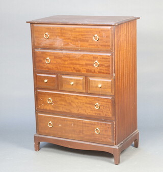 A Stag mahogany chest of 2 long, 3 short and 2 long drawers, raised on square supports 113cm h x 82cm w x 47cm d 