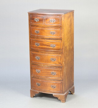 A Georgian style mahogany bow front chest of 6 drawers on bracket feet 109cm h  47cm w x 38cm d (contact marks) 