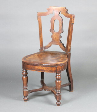 A 19th Century mahogany splat back ships style dining chair, raised on turned supports with H framed stretcher 89cm h x 43cm w x 44cm d 