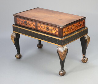 An 18th Century Dutch inlaid marquetry chest base fitted 2 drawers, raised on a later gilt and black painted stand 60cm h x 79cm w x 47cm d 