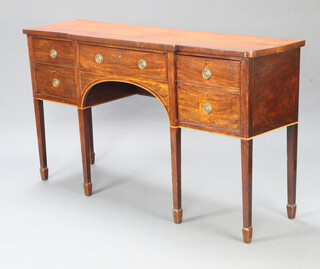 A Georgian inlaid mahogany breakfront sideboard fitted a drawer flanked by 1 short drawer above cupboard and 1 long drawer with 2 dummy drawer front, 91cm h x 163cm w x 46cm d  
