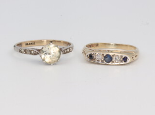 An 18ct yellow gold sapphire and diamond ring gross weight 2.2 grams, together with a 9ct yellow gold paste set ring size T, gross weight 1.6 grams 