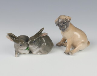A Danish figure of a seated puppy 9cm, a ditto of 2 rabbits 10cm 