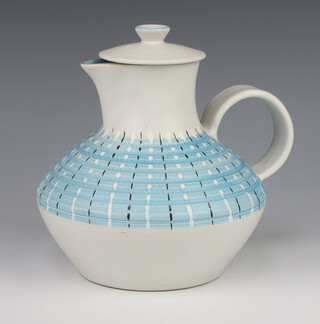 A vintage Denby jug with geometric decoration and non matching cover 19cm 