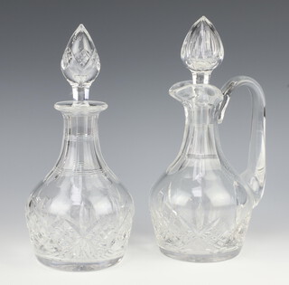 A cut glass mallet decanter and stopper 26cm, ditto ewer by Stuart 26cm 