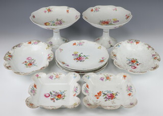 A Rosenthal part dessert service comprising 2 square dishes, 2 oval dishes, 4 plates, 2 tazzas (wear to all gilding) 