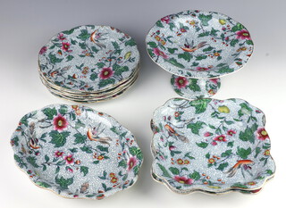 A 1930's Losol 10 piece dessert service comprising circular comport, 2 square dishes, oval dish (cracked), 6 plates (3 cracked) 
