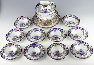 A 34 piece Aynsley Yarrow pattern tea service comprising 2 large circular plates (cracked), 10 tea plates (cracked), sugar bowl and cream jug, 10 tea cups (4 cracked), 10 saucers (8 cracked)  