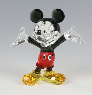 A Swarovski Crystal figure in coloured glass of a standing Mickey Mouse 19cm, boxed