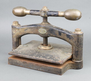 S Mordan and Co, a Victorian iron book press 33cm x 41cm x 25cm 