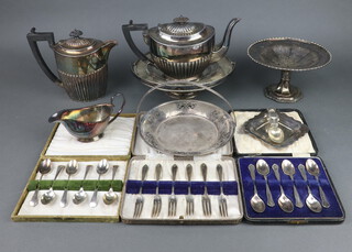 A silver plated demi fluted coffee pot and minor plated wares