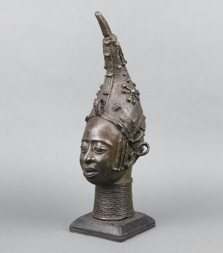 A Benin bronze portrait bust 43cm h 